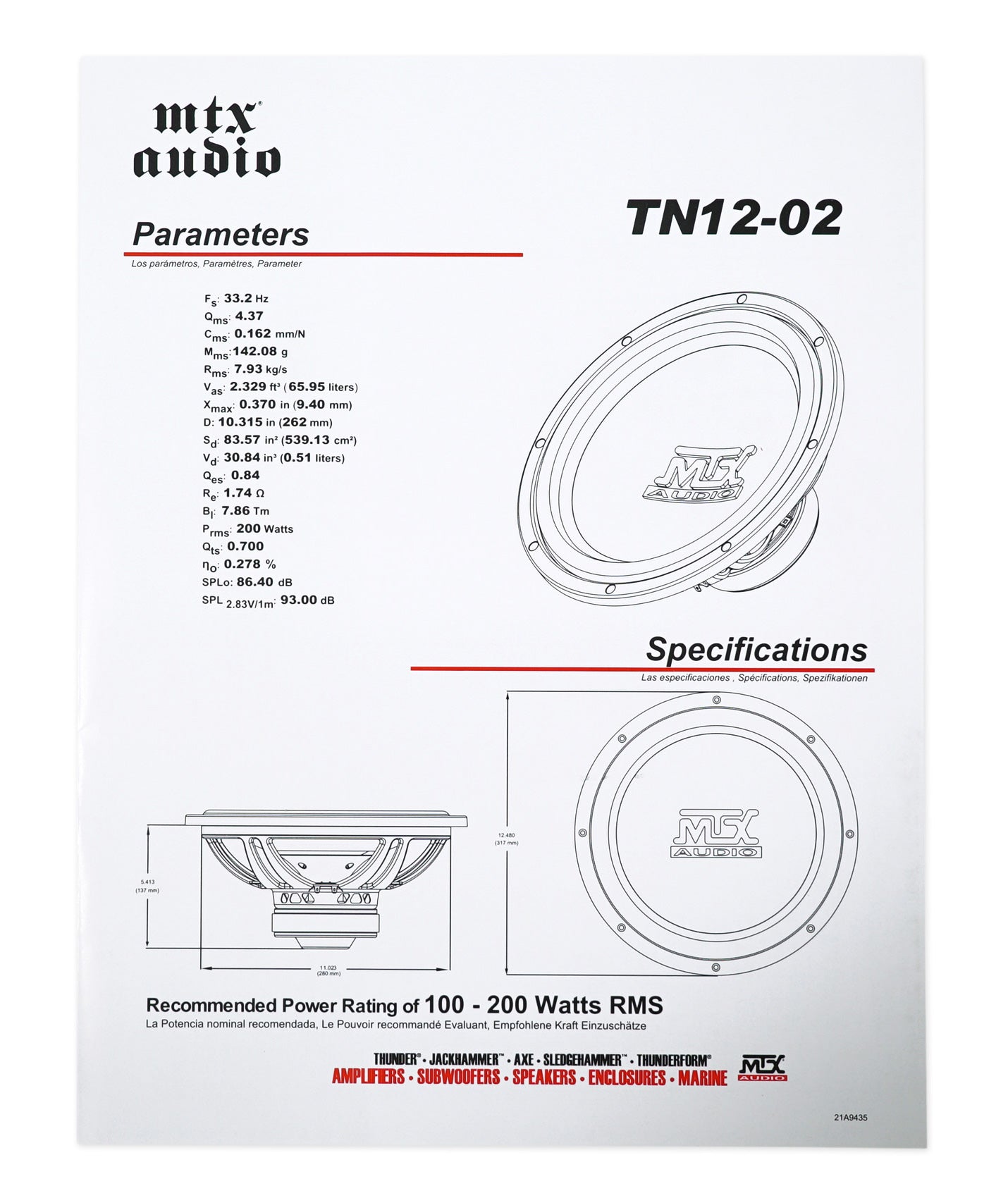 (2) MTX Audio Terminator TN12-02 12” 800 Watt 2 Ohm Car Subwoofers Subs
