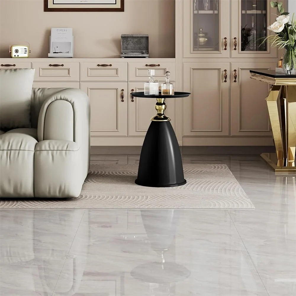 RSJIWOGZ 15 Inch Round End Metal Round for Small Sppace Modern Space Saving Pedestal Nightstand Room Bedroom Luxury Gold End (Gold Type-)