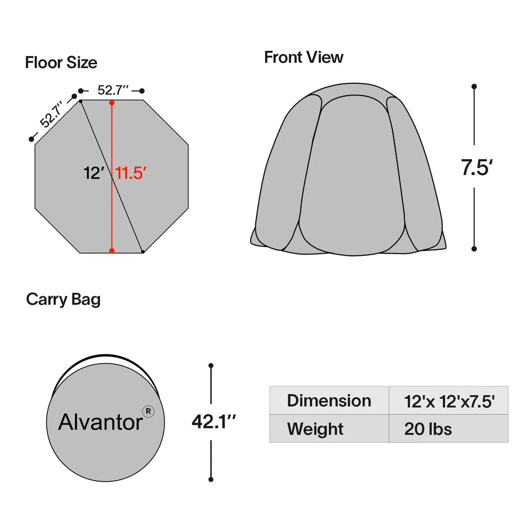 Alvantor Screen House Room Camping 12'x12' Beige Instant Canopy