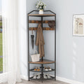 Corner Hall Tree with Shoe Bench Entryway Coat Rack with 10 Metal Movable Hooks Freestanding Clothes Rack Shoes Shelf Organizer for Home Office Bedroom (Rustic Brown)