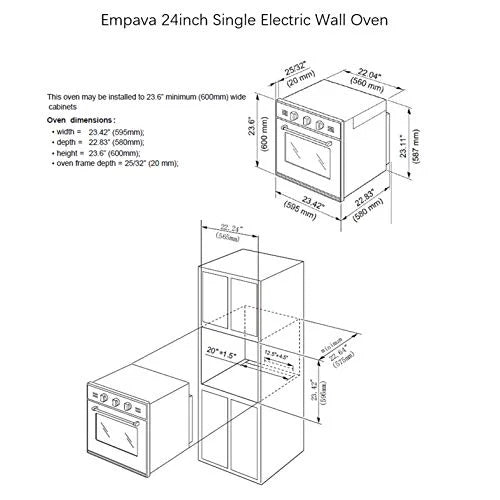 Empava 24 Inch Electric Single Wall Oven 10 Cooking Functions Deluxe 360° ROTISSERIE with Sensitive Touch Control in Stainless Steel